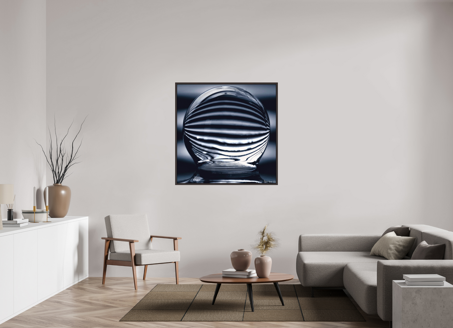 45 x 45″, Floater Frame Alder Brown Orb of Light