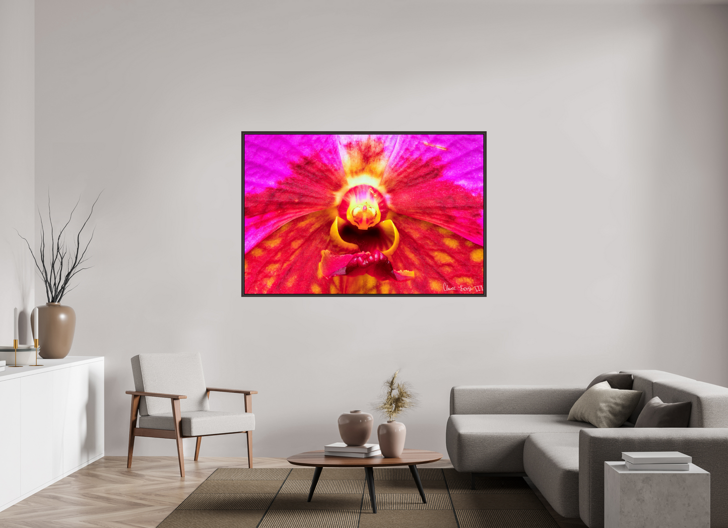 66 x 44″, Floater Frame Alder Brown Tie Dye Orchid