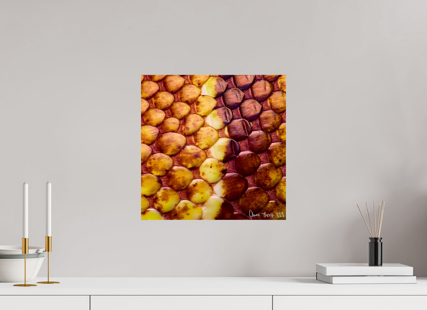 15 x 15″, Glossy Metal Reptilian Divide