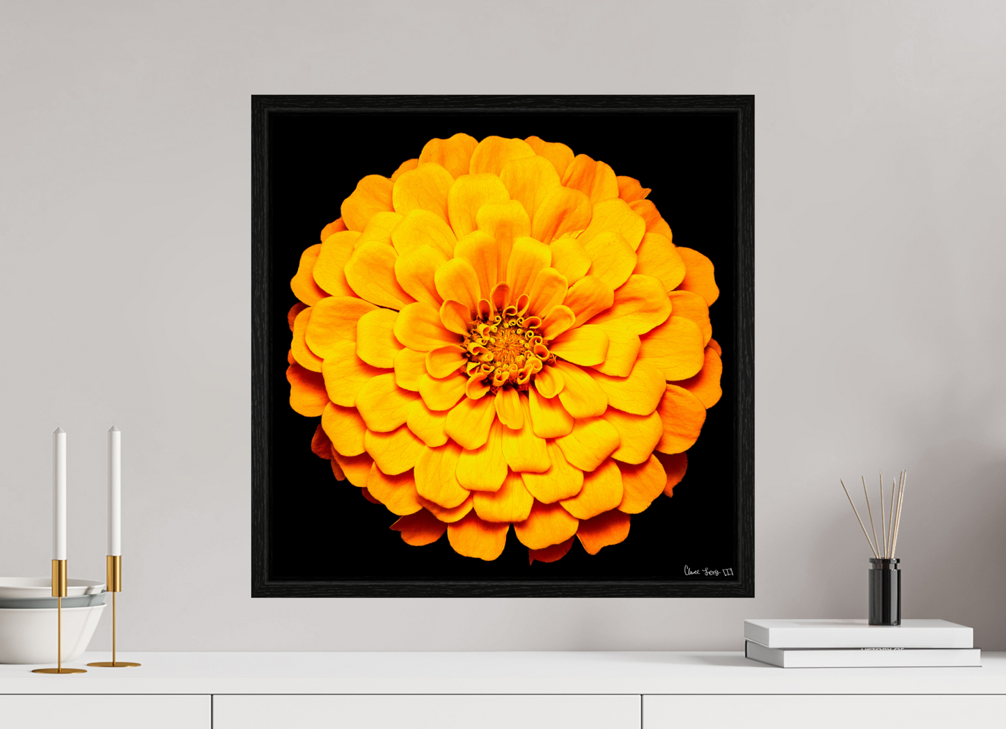 20 x 20″, Floater Frame Black Oak Midnight Sun