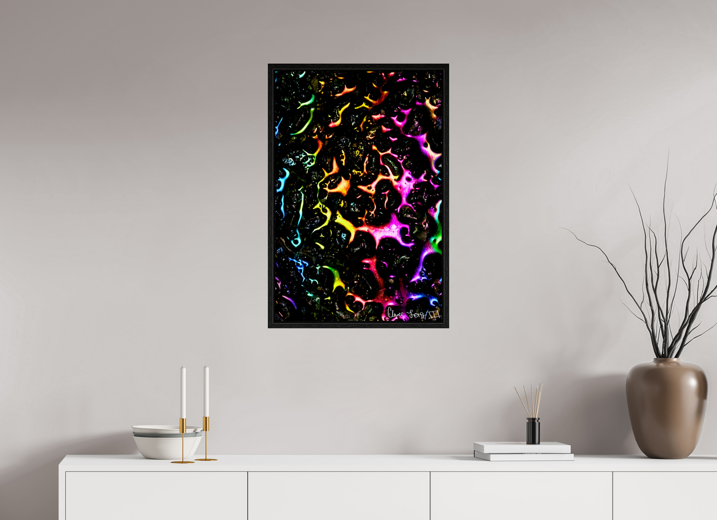 20 x 30″, Floater Frame Black Oak Petroleum Rainbow