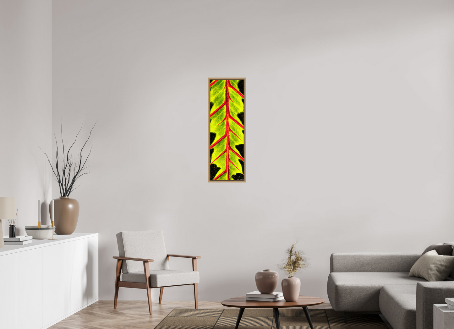 12 x 36″, Floater Frame Natural Oak Highlighted Maranta