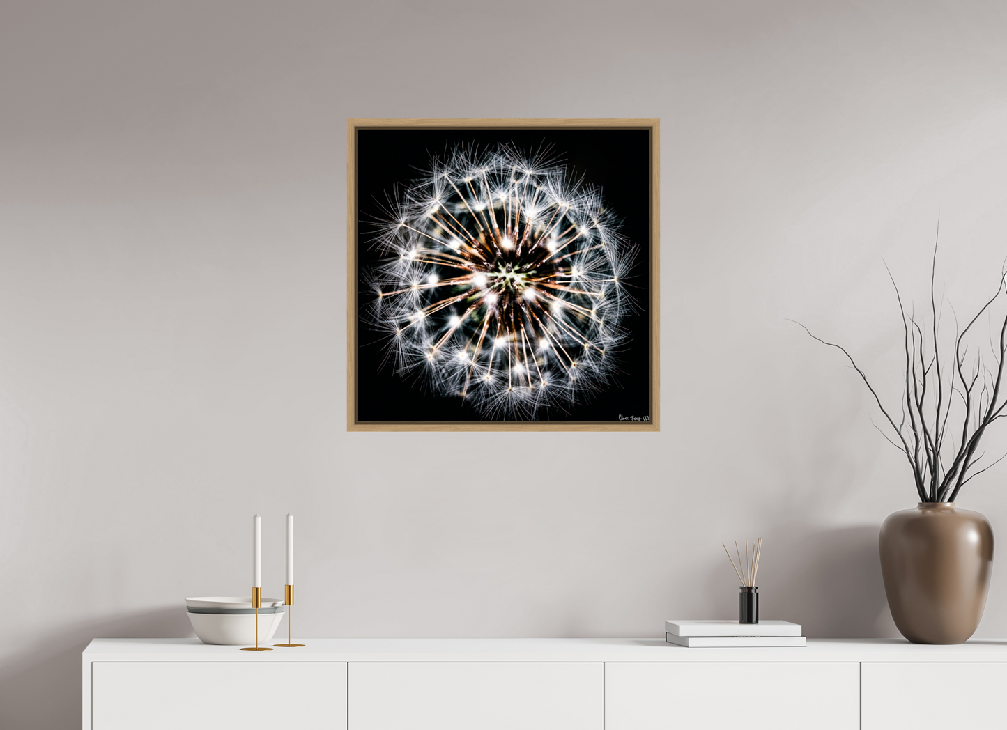 25 x 25″, Floater Frame Natural Oak Starburst
