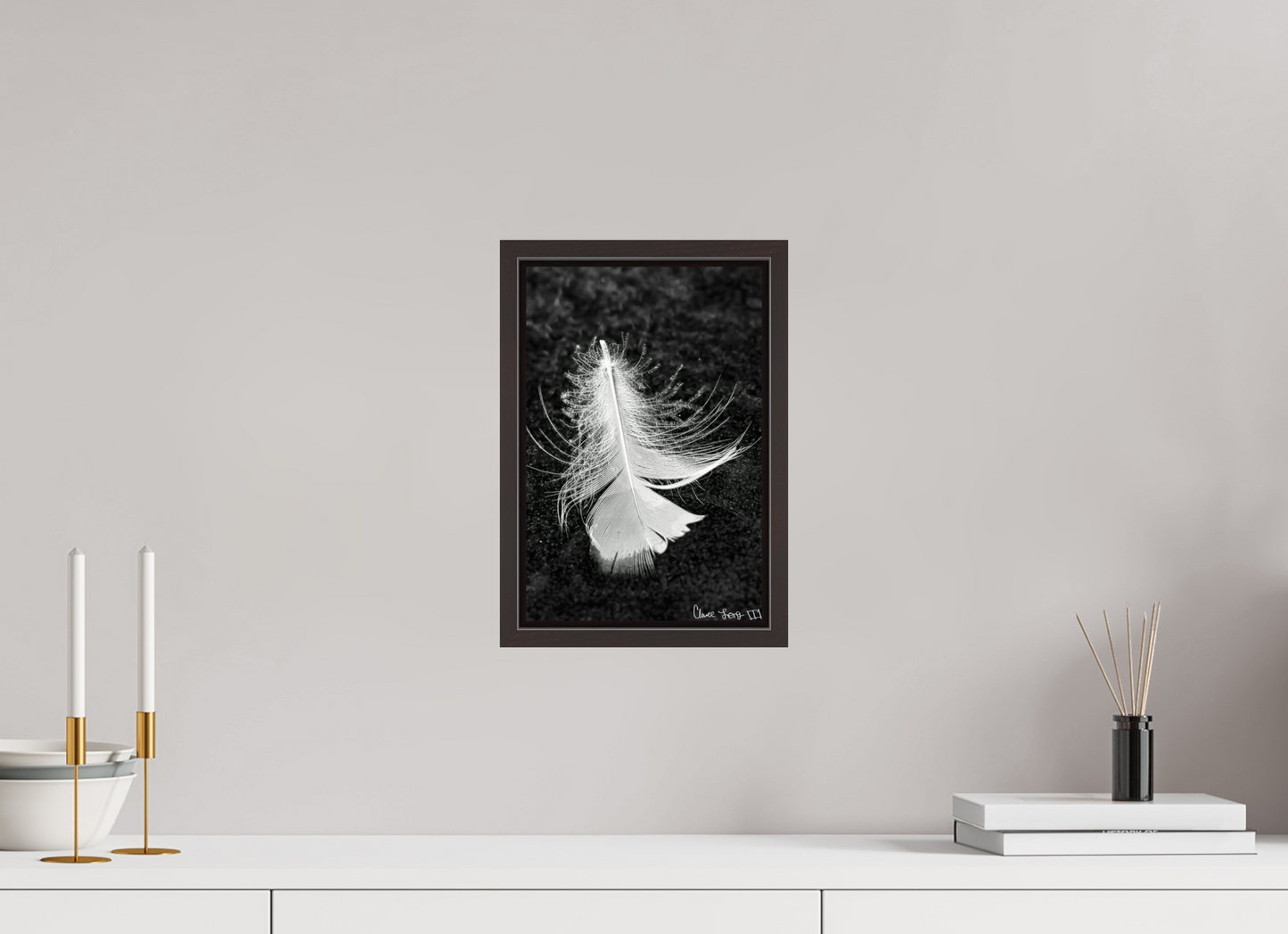 8 x 12″, Floater Frame Alder Brown Feather On Ice