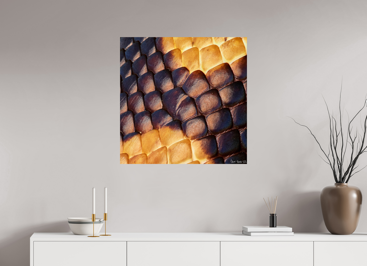 30 x 30″, Glossy Metal Python’s Glow