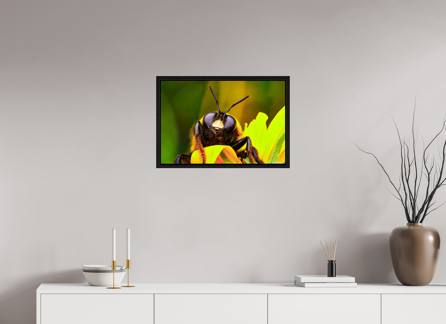 24 x 16″, Floater Frame Black Oak The Curious Bumblebee