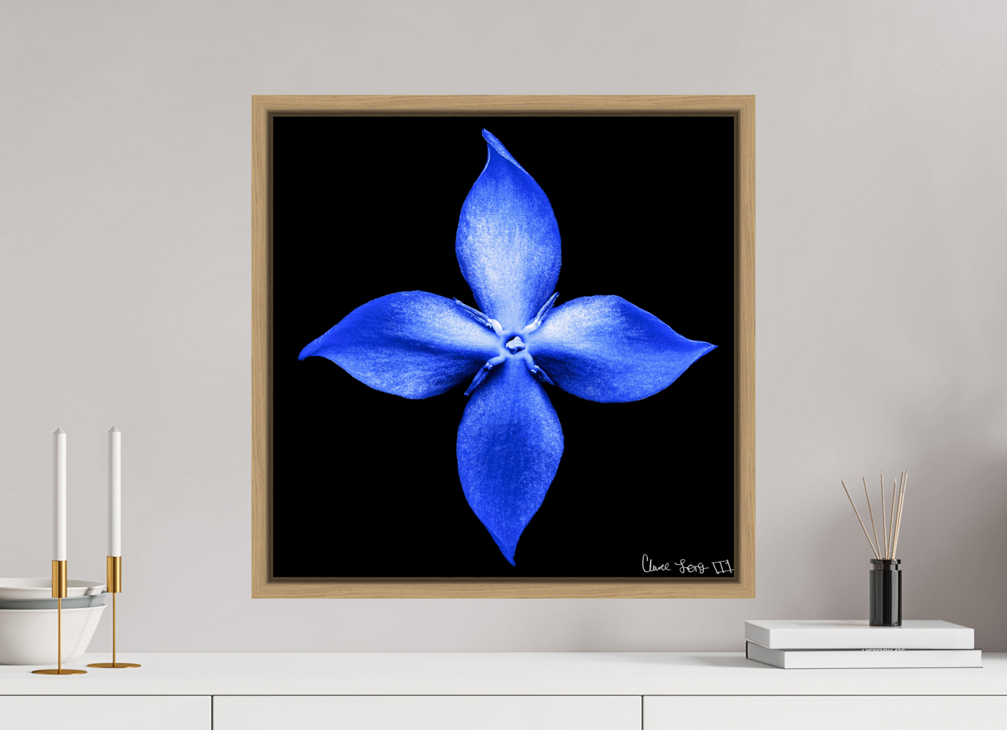 20 x 20″, Floater Frame Natural Oak Halcyon Compass