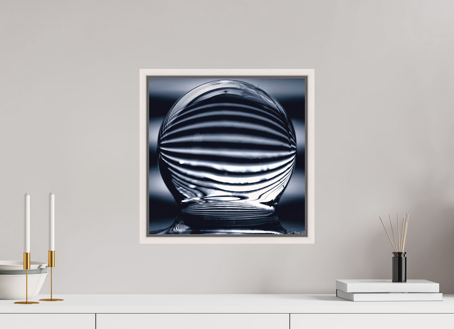 15 x 15″, Floater Frame Maple White Orb of Light