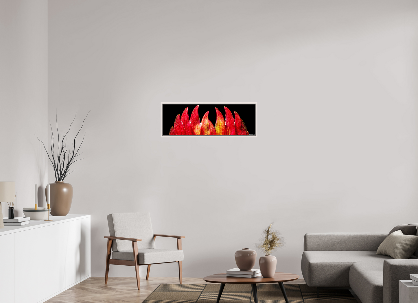 36 x 12″, Floater Frame Maple White Flaming Sword