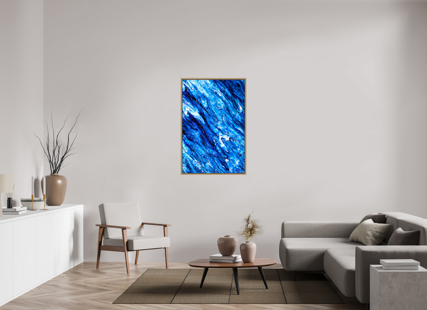 30 x 45″, Floater Frame Natural Oak Tilted Waves