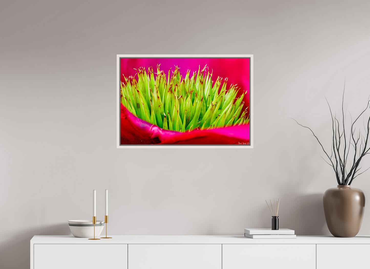 30 x 20″, Floater Frame Maple White Spiked