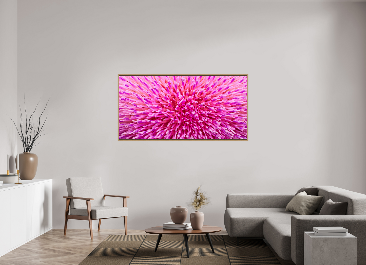 70 x 35″, Floater Frame Natural Oak Thistle Sea