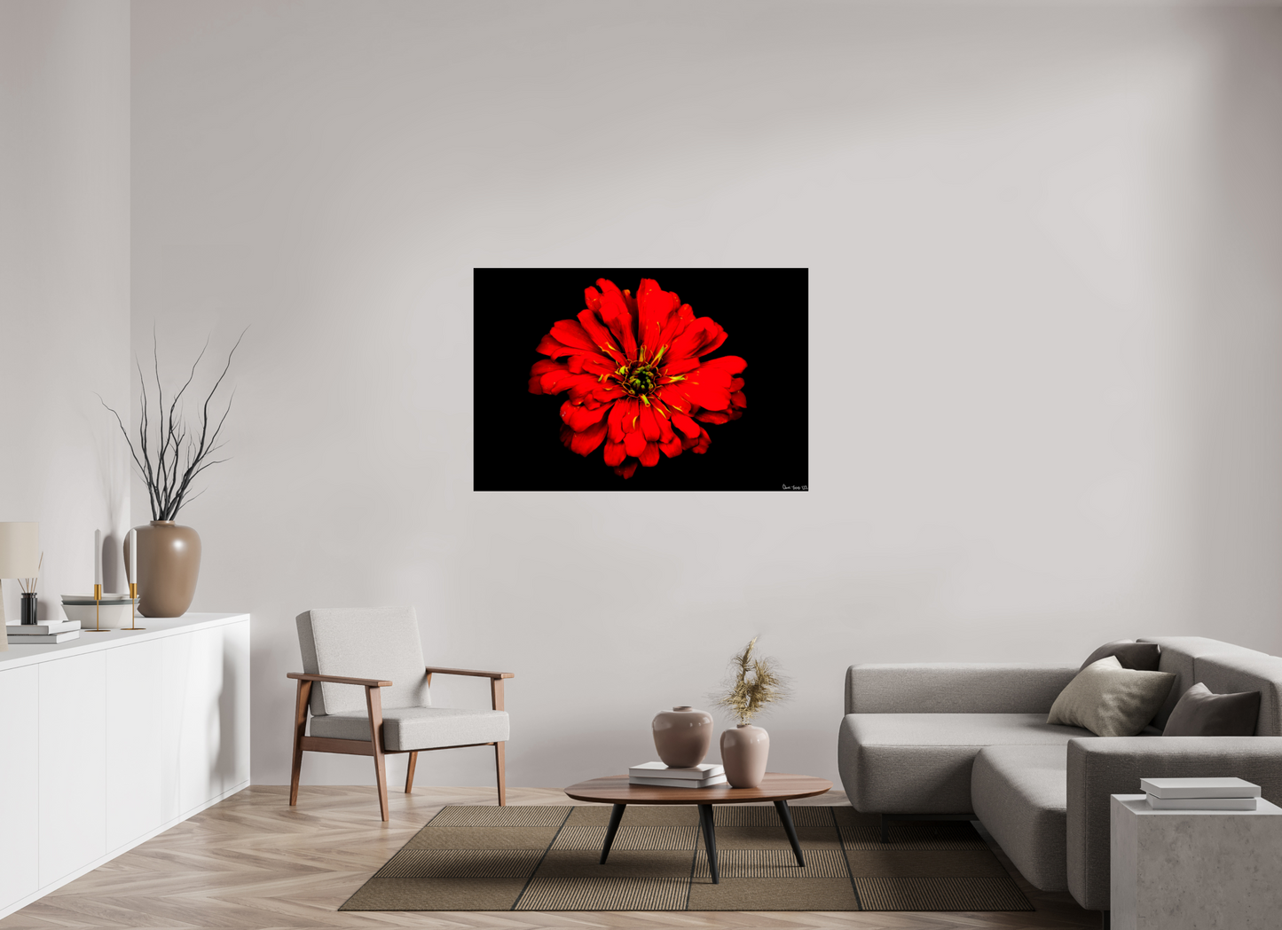 54 x 36″, Glossy Metal Zinnia of Fire