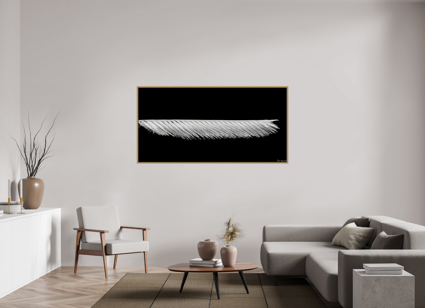 70 x 35″, Floater Frame Natural Oak Frayed Precision