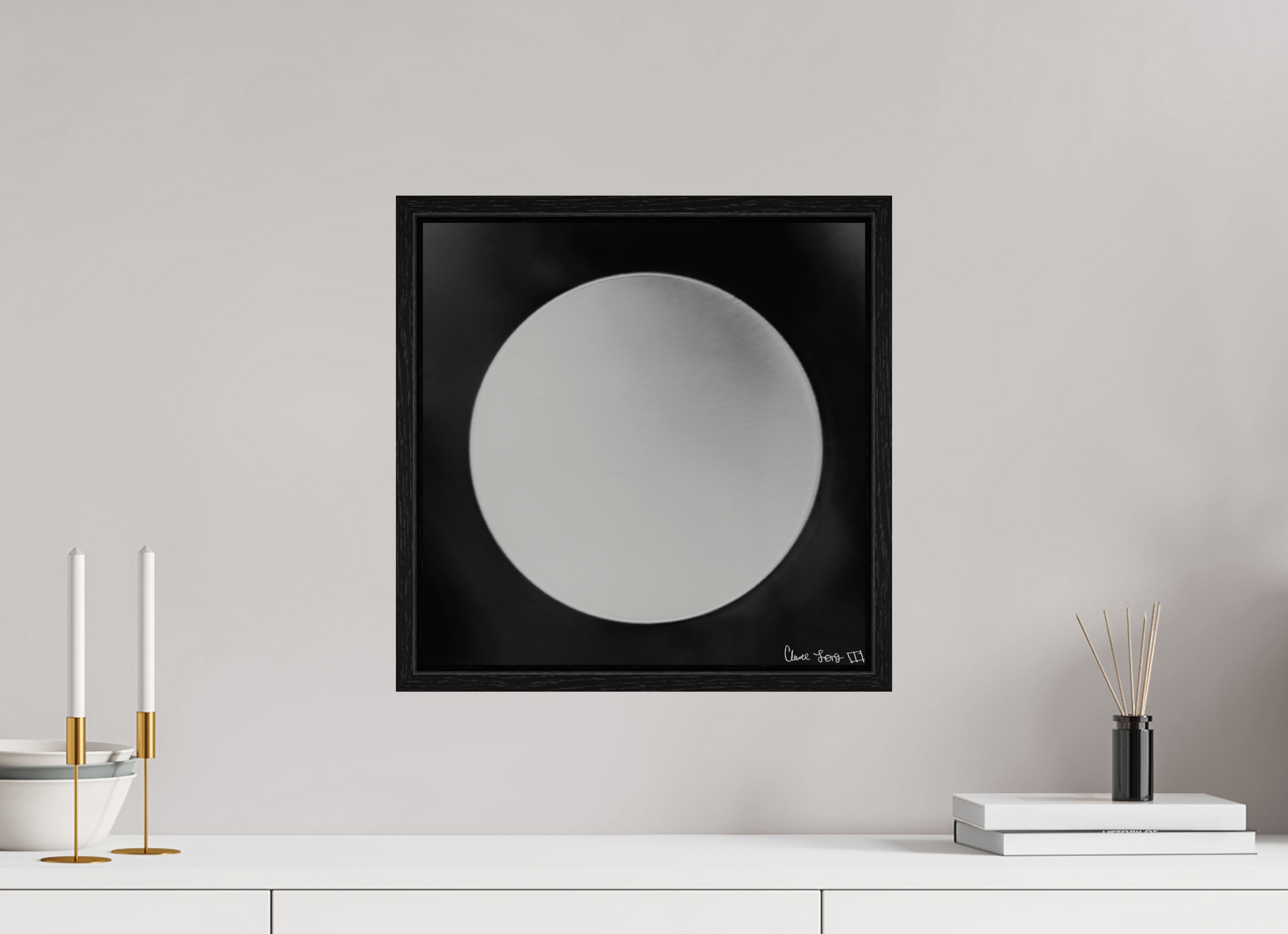 15 x 15″, Floater Frame Black Oak Lycan’s Moon