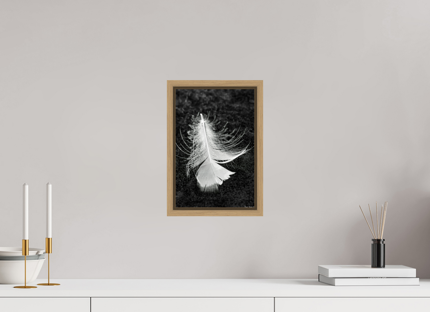 8 x 12″, Floater Frame Natural Oak Feather On Ice
