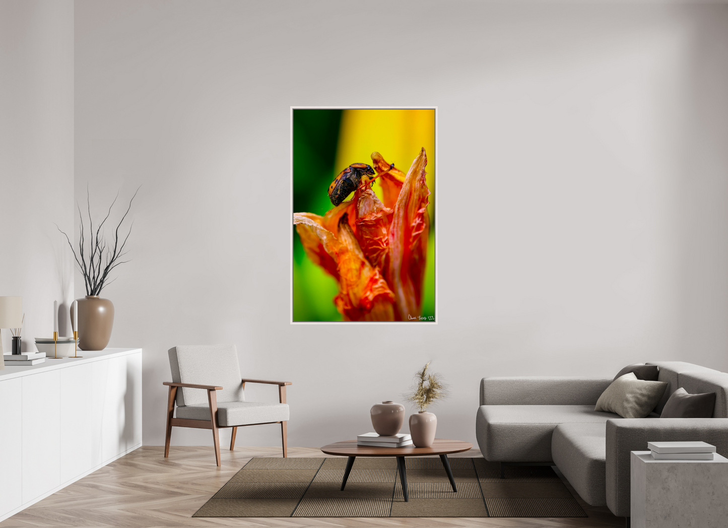 40 x 60″, Floater Frame Maple White Perched Grave