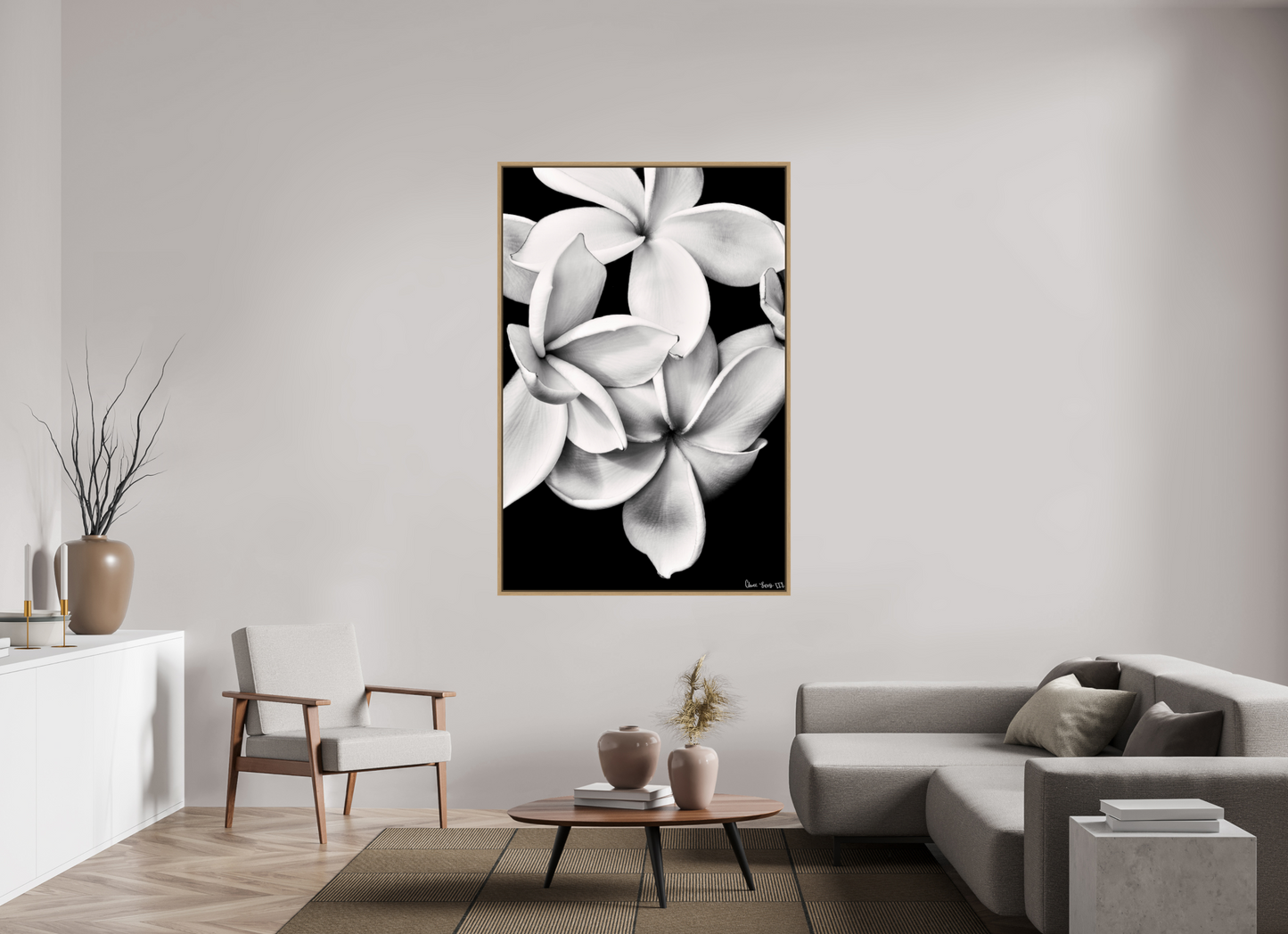 44 x 66″, Floater Frame Natural Oak Floral Abyss