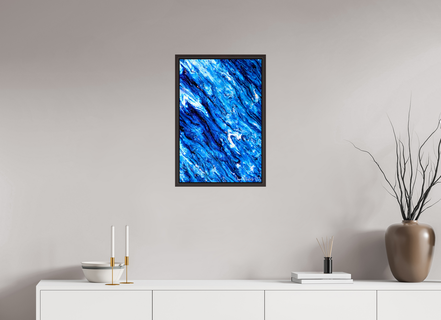 16 x 24″, Floater Frame Alder Brown Tilted Waves