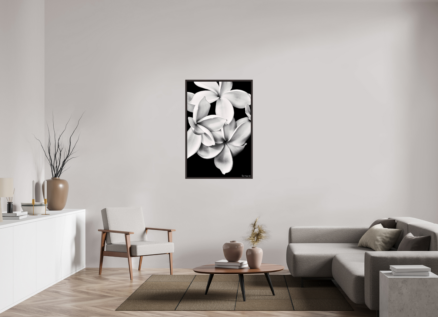 30 x 45″, Floater Frame Alder Brown Floral Abyss