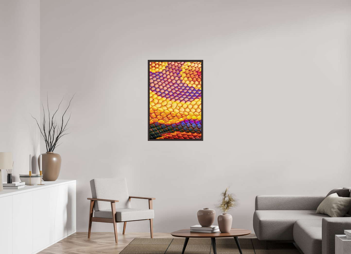 24 x 36″, Floater Frame Alder Brown Python’s Iridescence