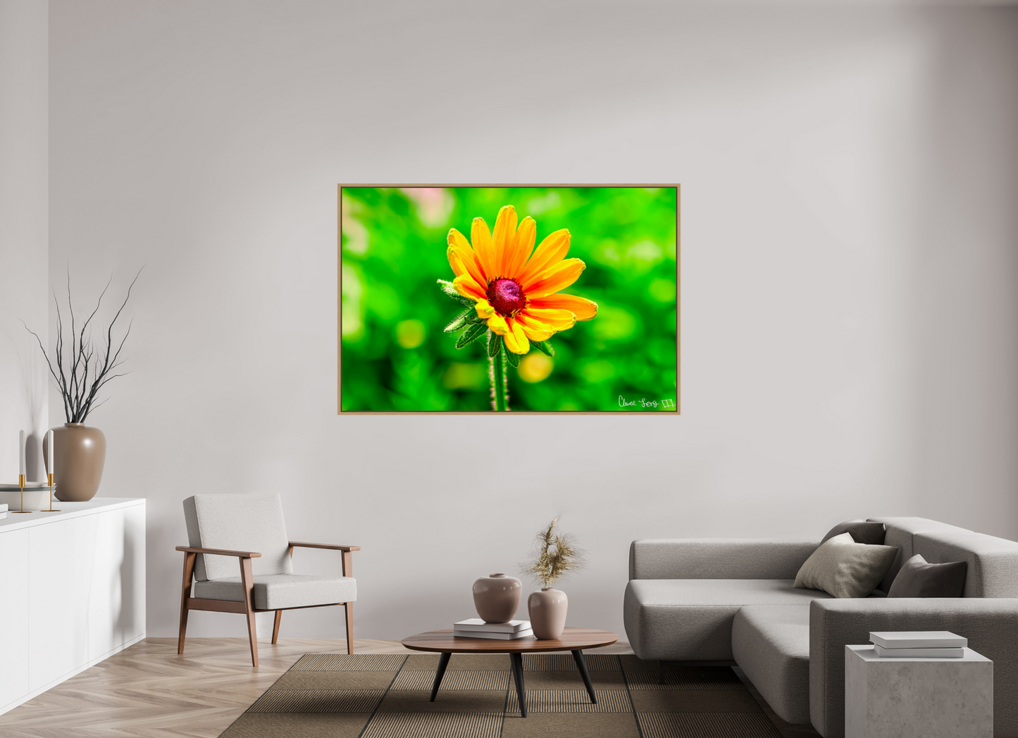 66 x 44″, Floater Frame Natural Oak Stillness in the Blur