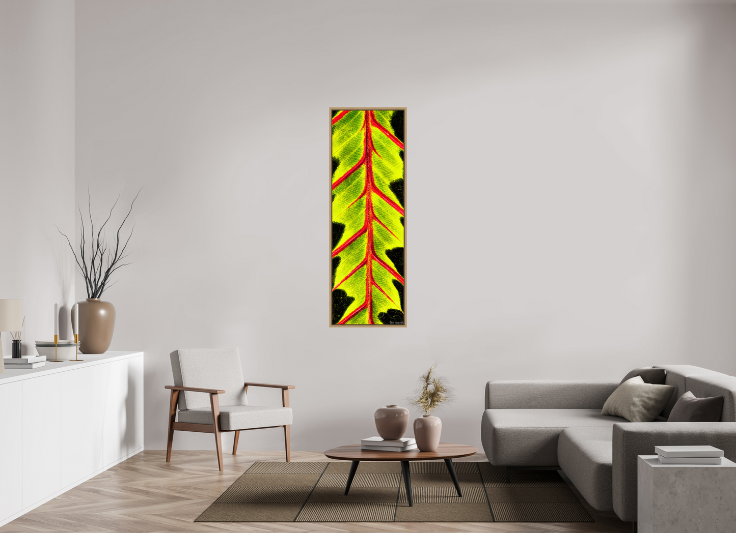 20 x 60″, Floater Frame Natural Oak Highlighted Maranta