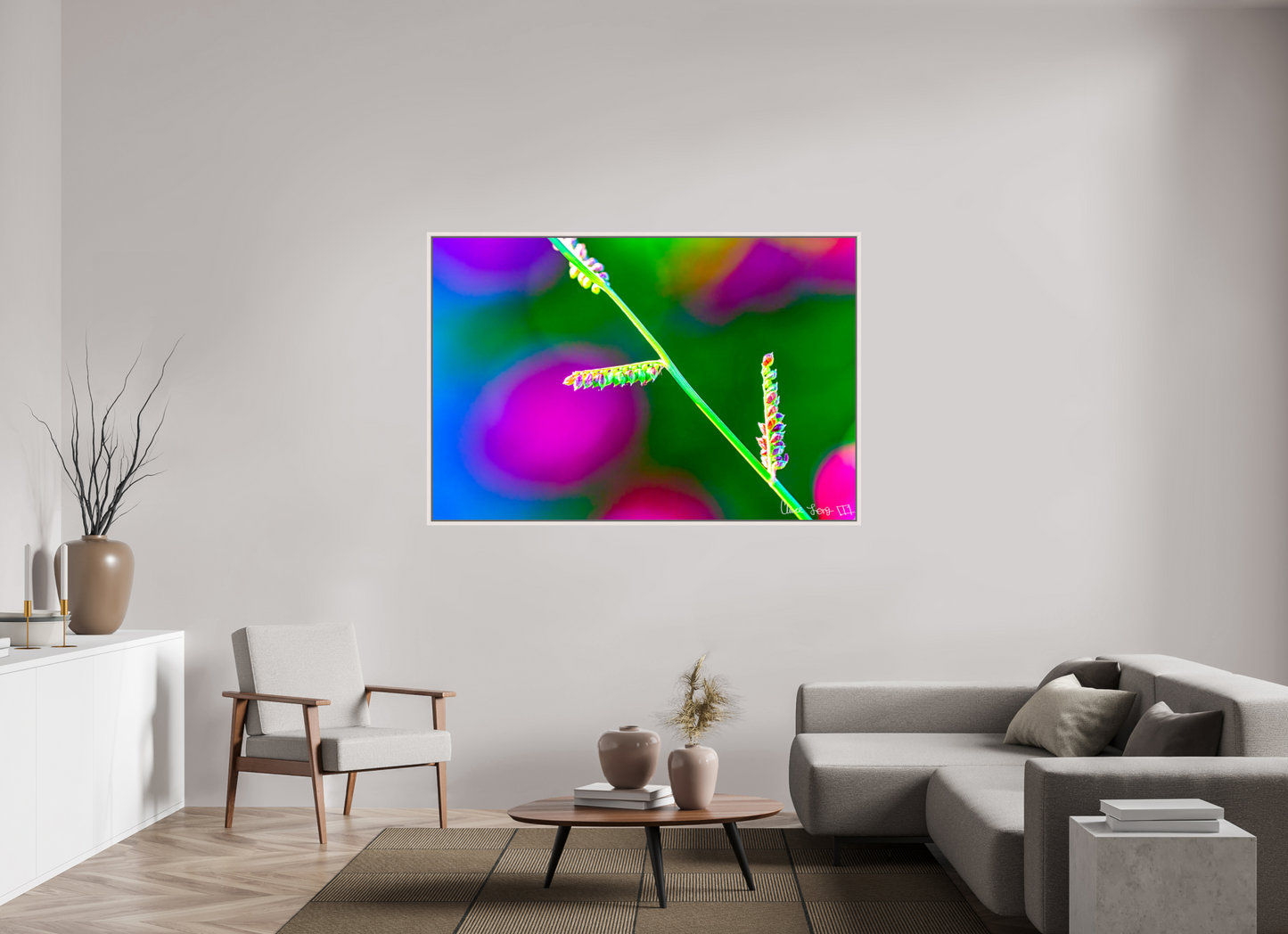 66 x 44″, Floater Frame Maple White Technicolor Vibes