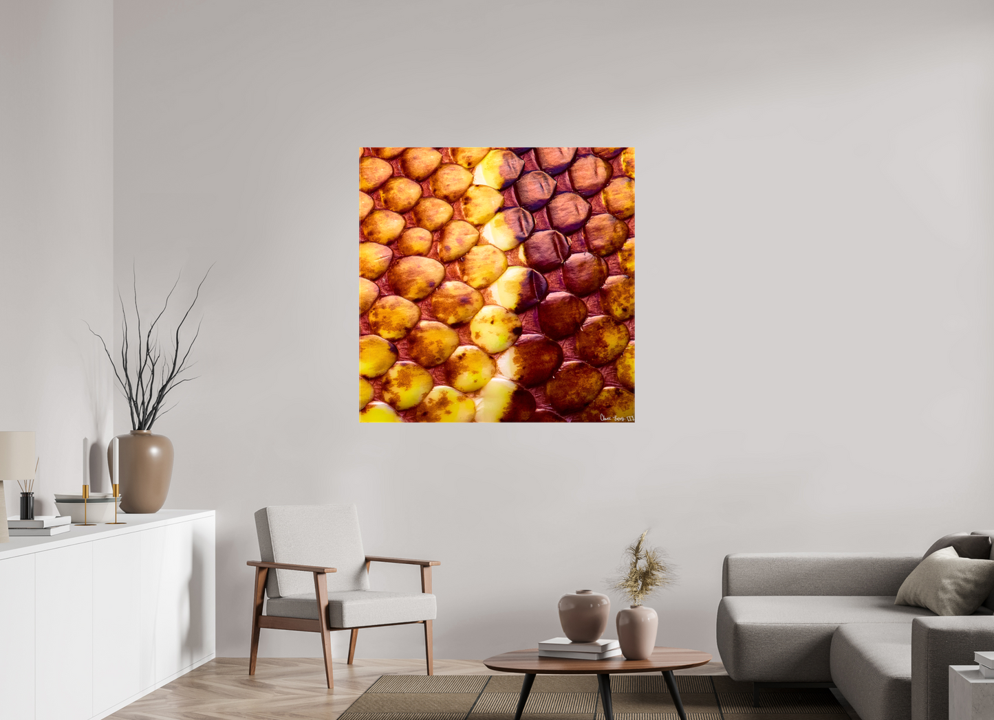 45 x 45″, Glossy Canvas Reptilian Divide
