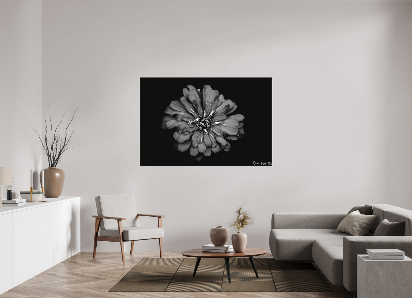 66 x 44″, Matte Canvas Carbon Zinnia