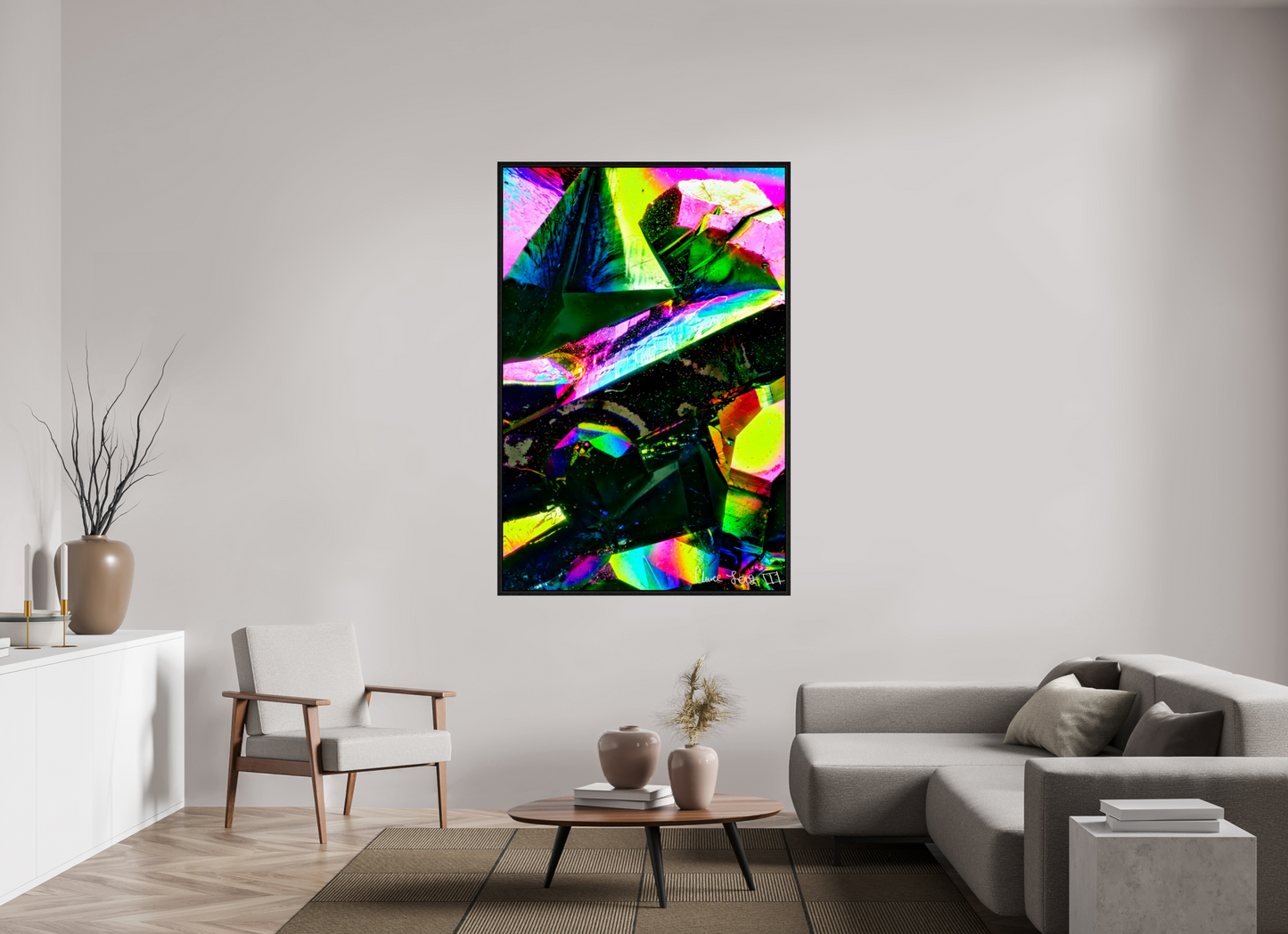 44 x 66″, Floater Frame Black Oak Flummox