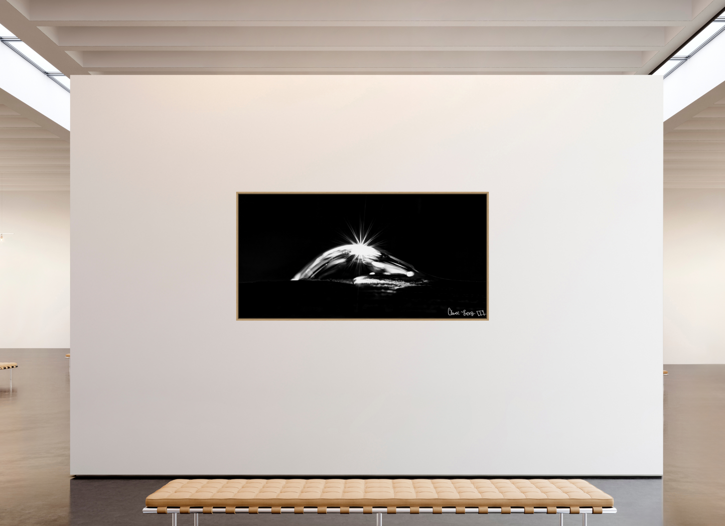 86 x 43″, Floater Frame Natural Oak Starry Mountain