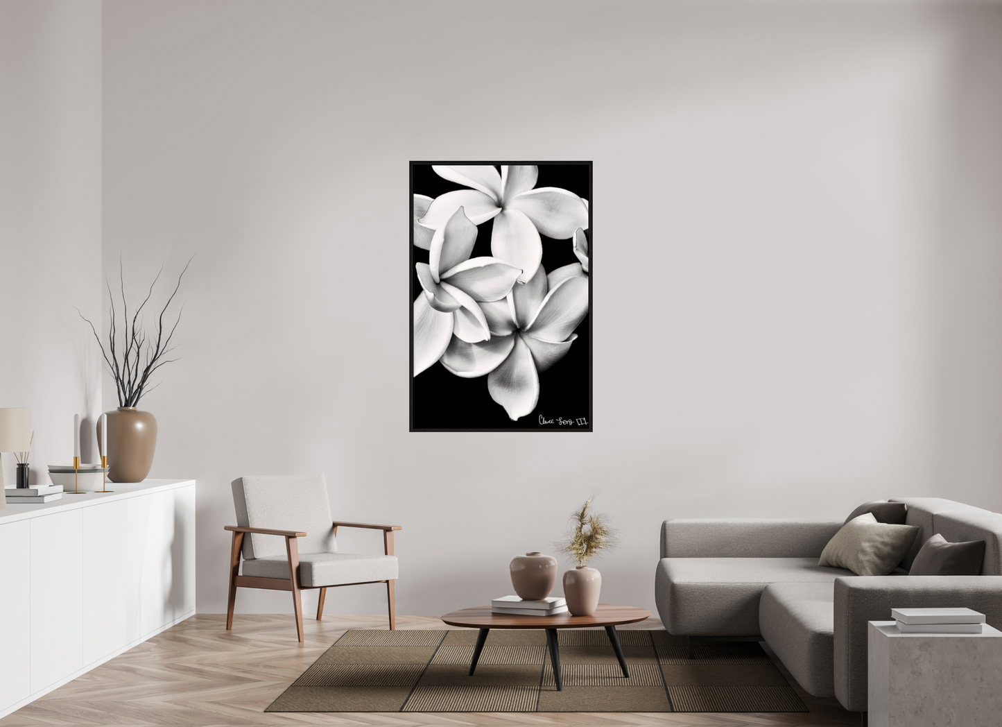 36 x 54″, Floater Frame Black Oak Floral Abyss