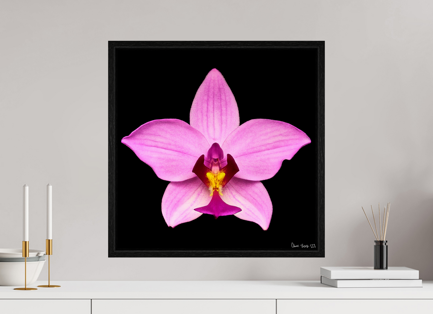 20 x 20″, Floater Frame Black Oak Bubblegum Star