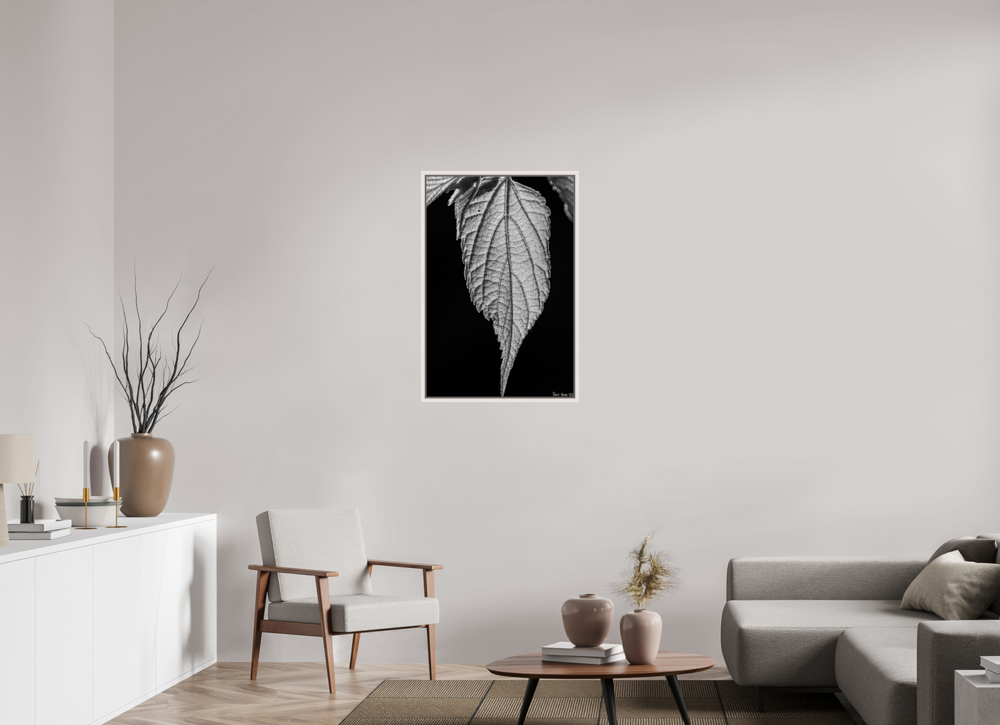 24 x 36″, Floater Frame Maple White Reticulate Venation