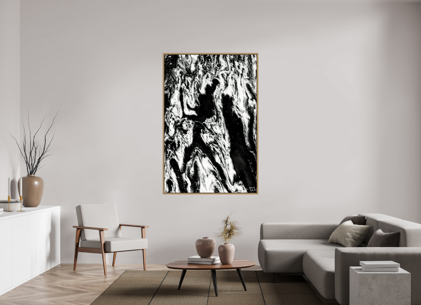 44 x 66″, Floater Frame Natural Oak Frolicking Shadows