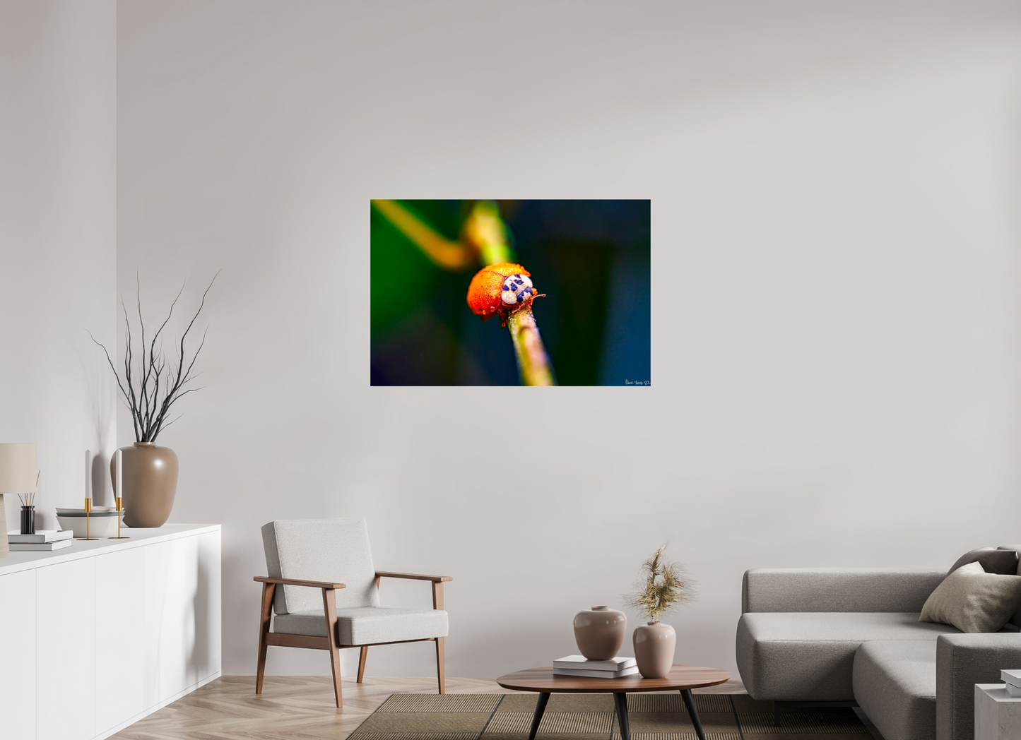 45 x 30″, Glossy Metal Dew-Kissed Ladybug
