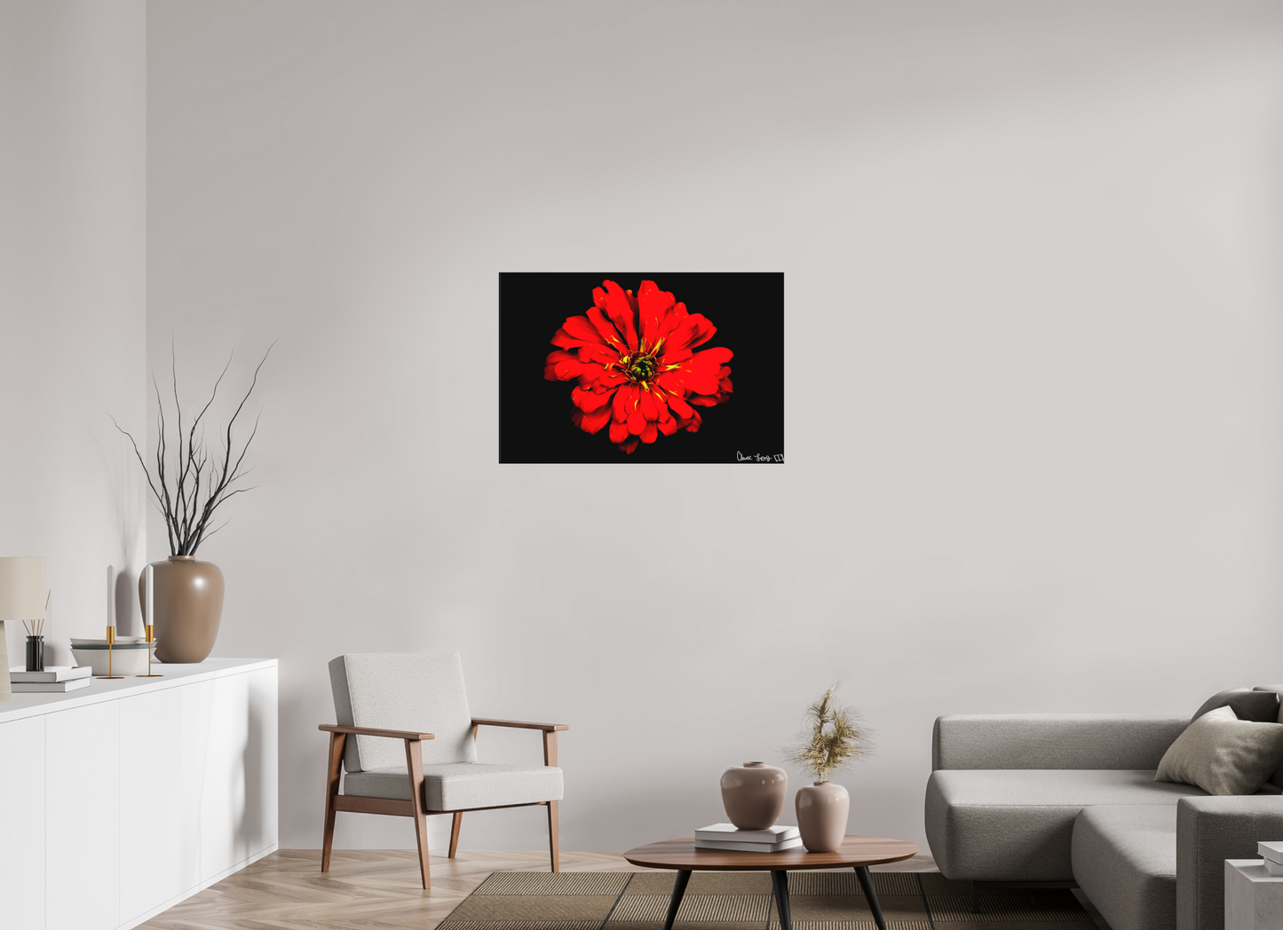 36 x 24″, Matte Canvas Zinnia of Fire