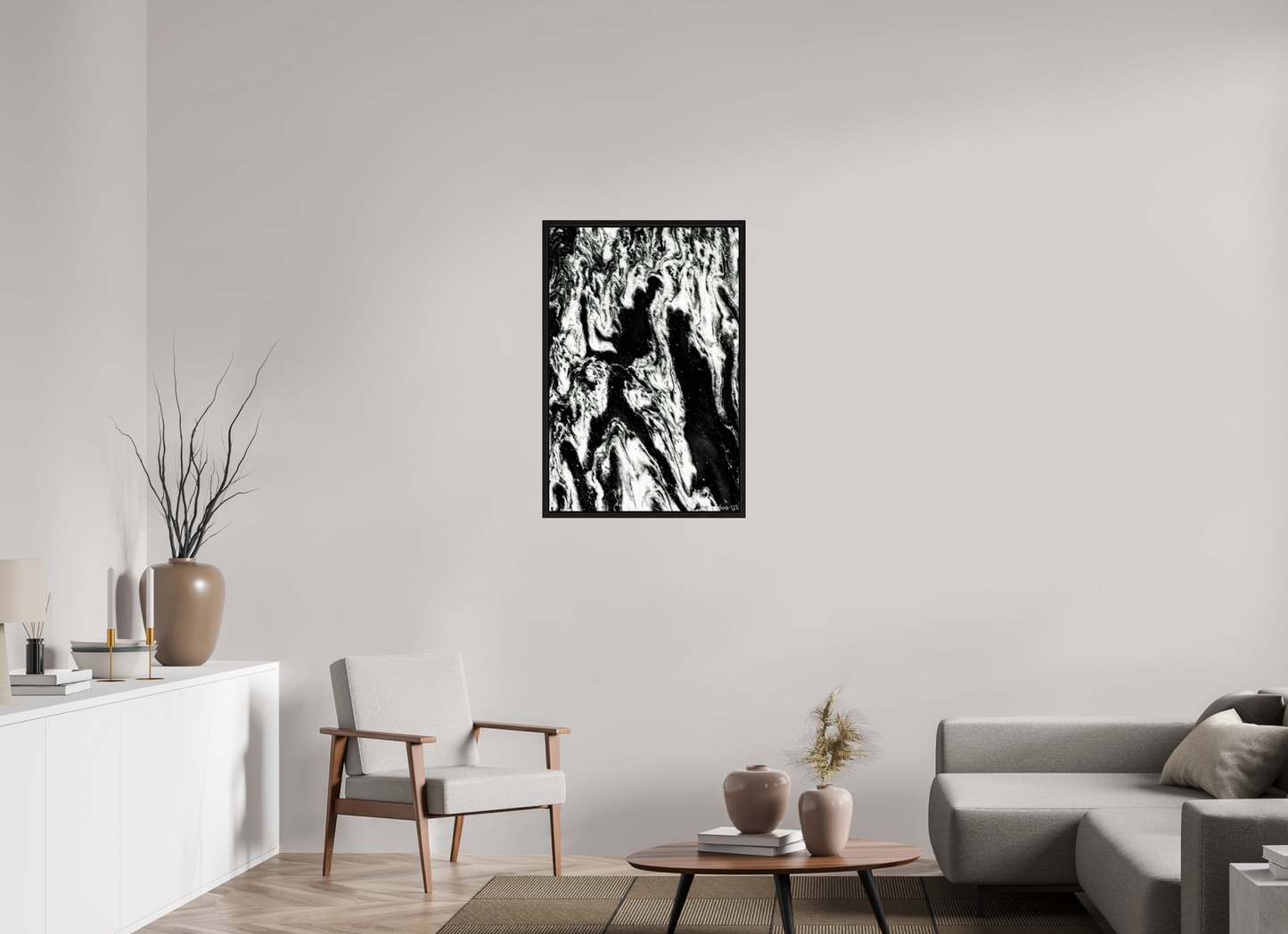 24 x 36″, Floater Frame Black Oak Frolicking Shadows