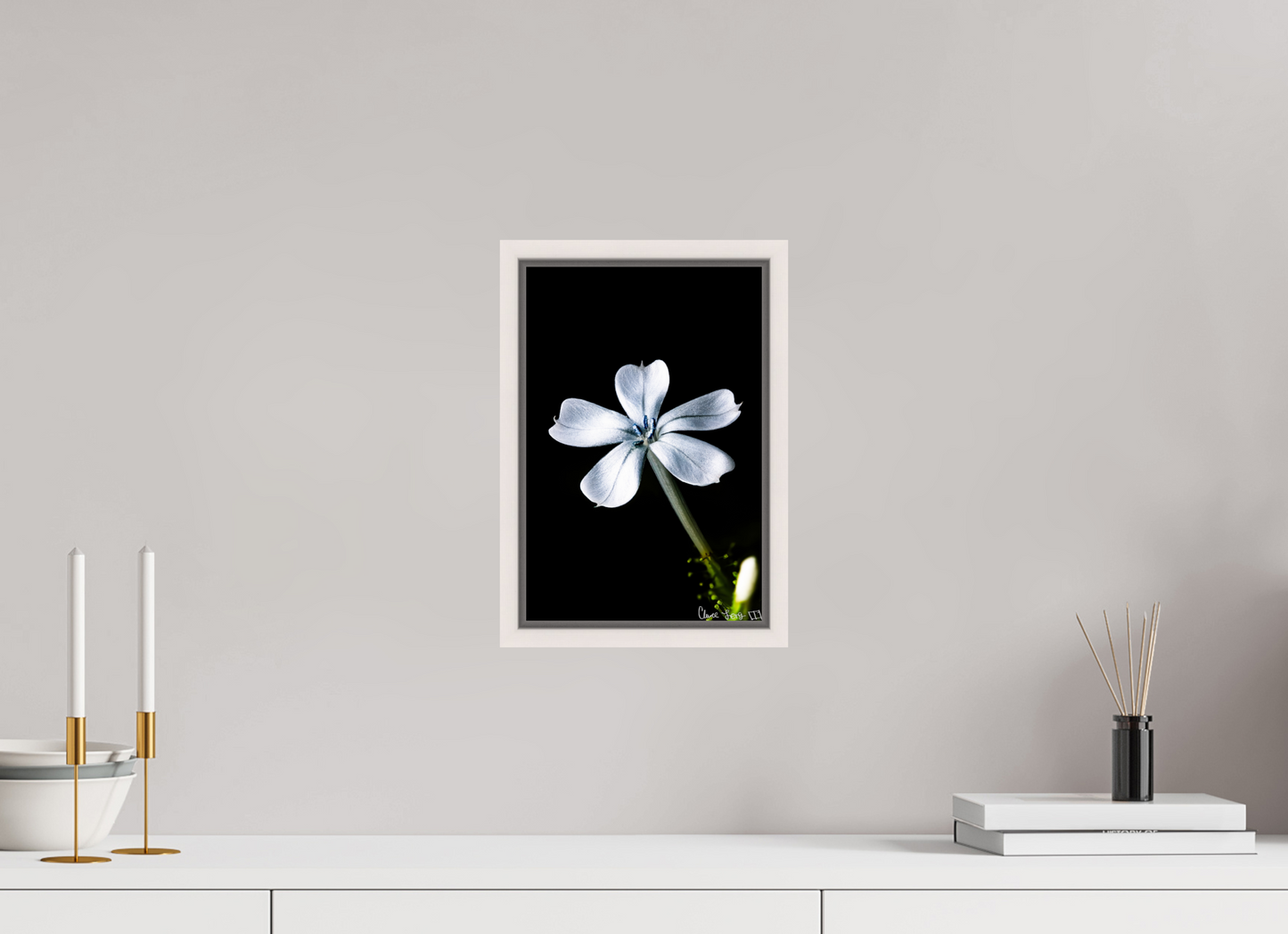 8 x 12″, Floater Frame Maple White Silver Petals