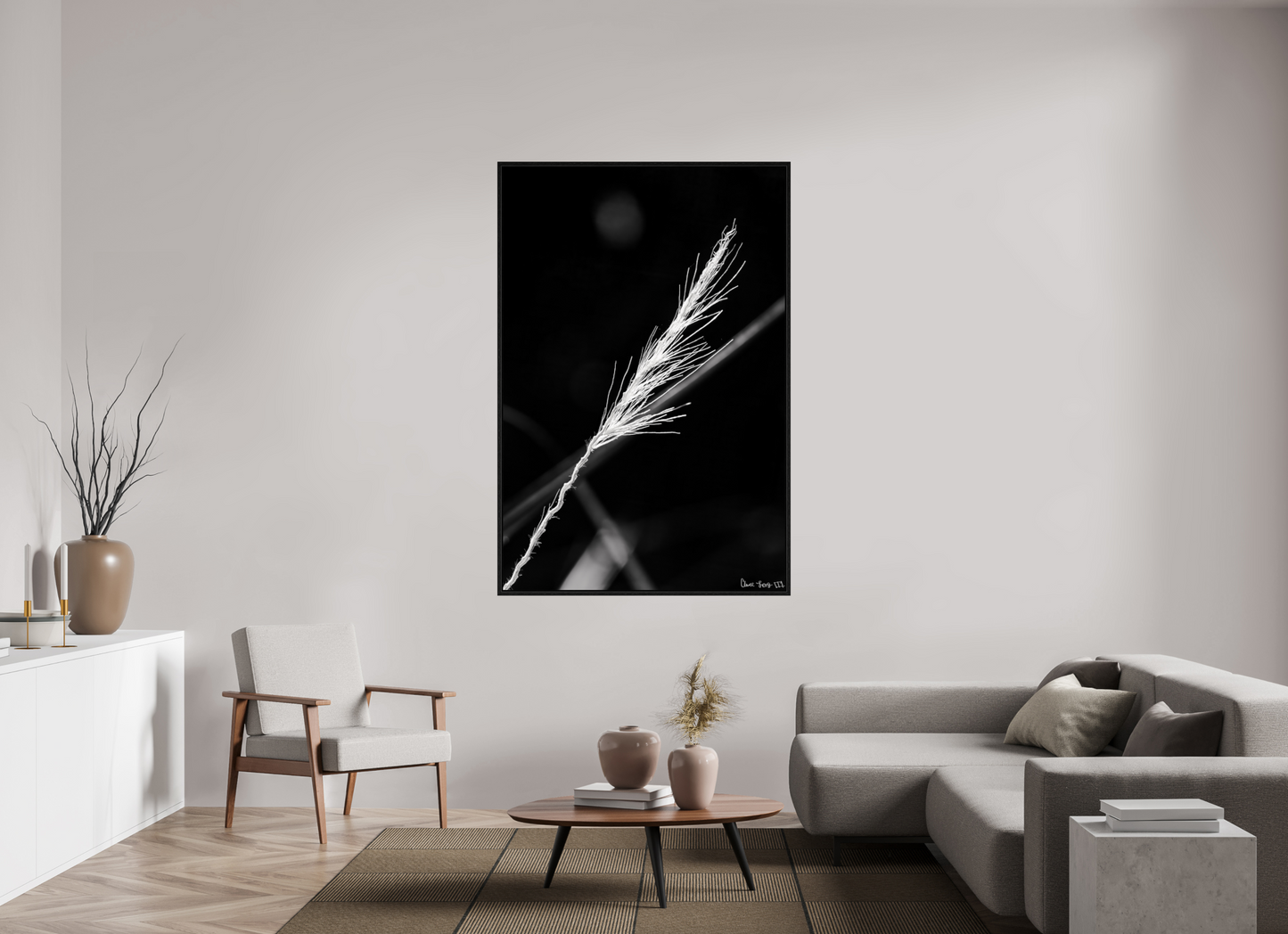 44 x 66″, Floater Frame Black Oak Frayed
