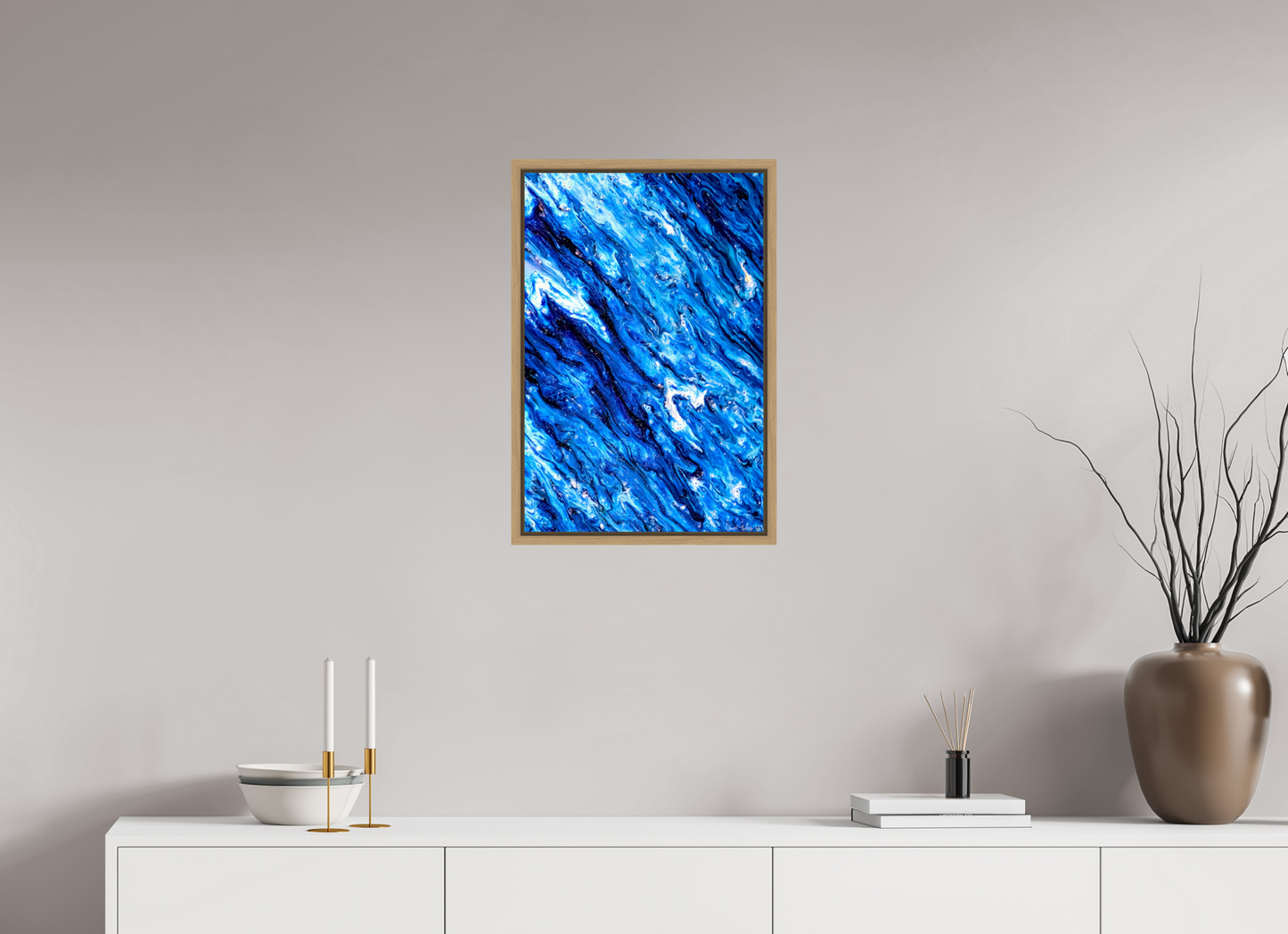 16 x 24″, Floater Frame Natural Oak Tilted Waves