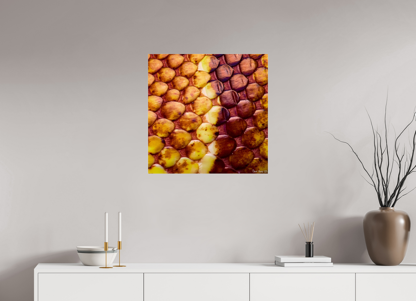 25 x 25″, Acrylic Reptilian Divide