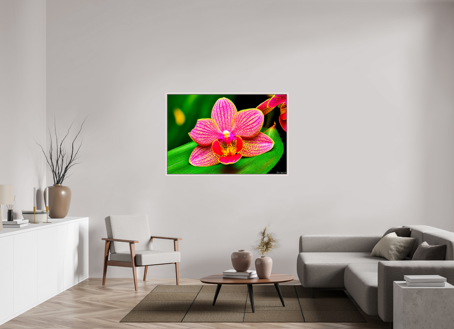 54 x 36″, Floater Frame Maple White Vigorous Orchid