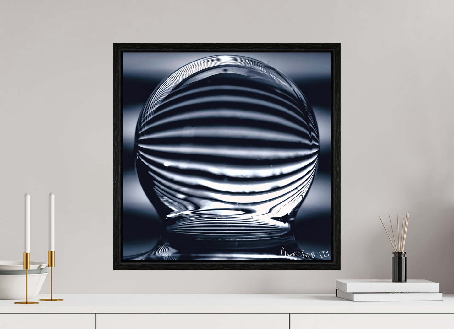 20 x 20″, Floater Frame Black Oak Orb of Light