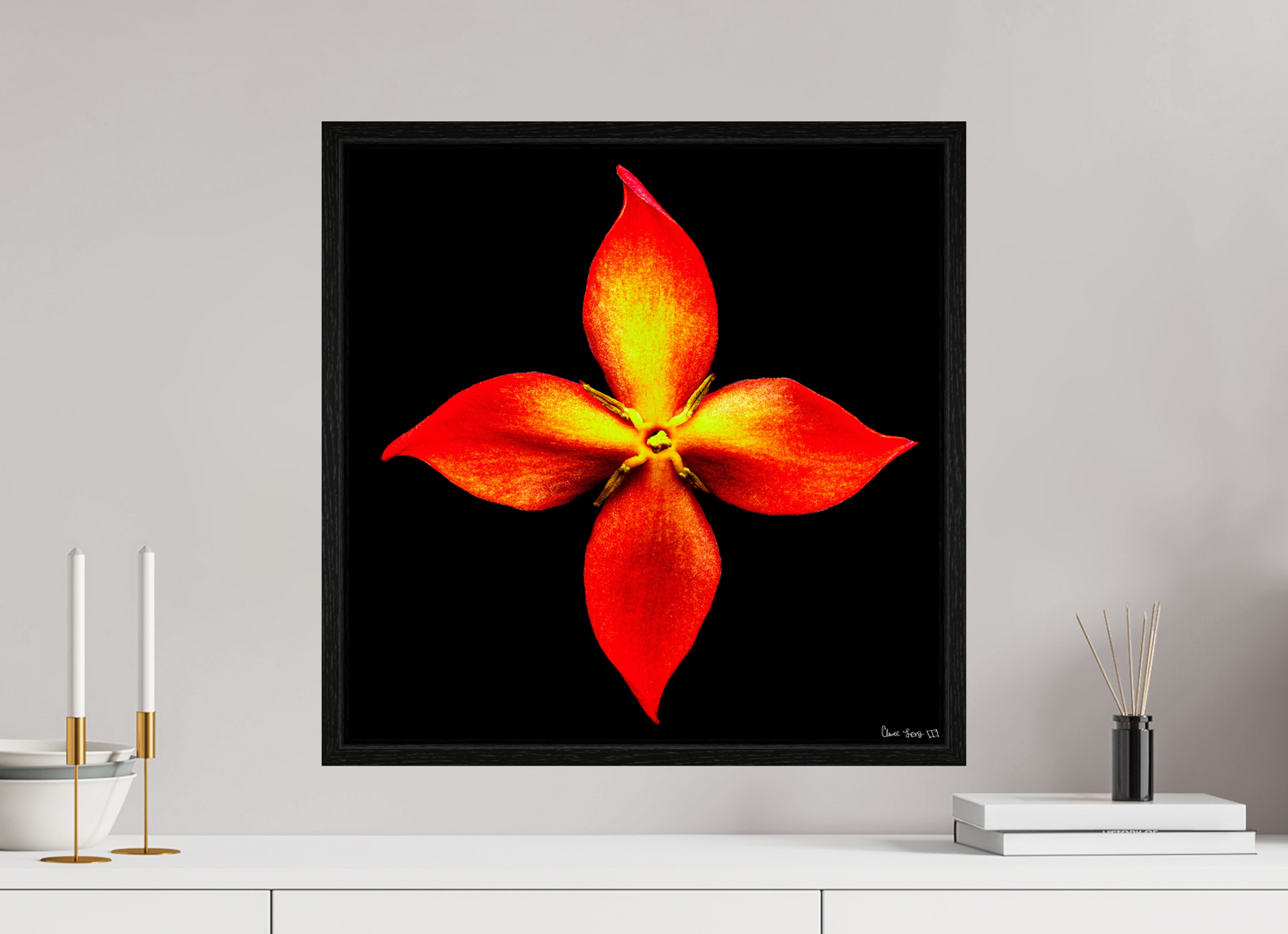 20 x 20″, Floater Frame Black Oak Blazing Compass