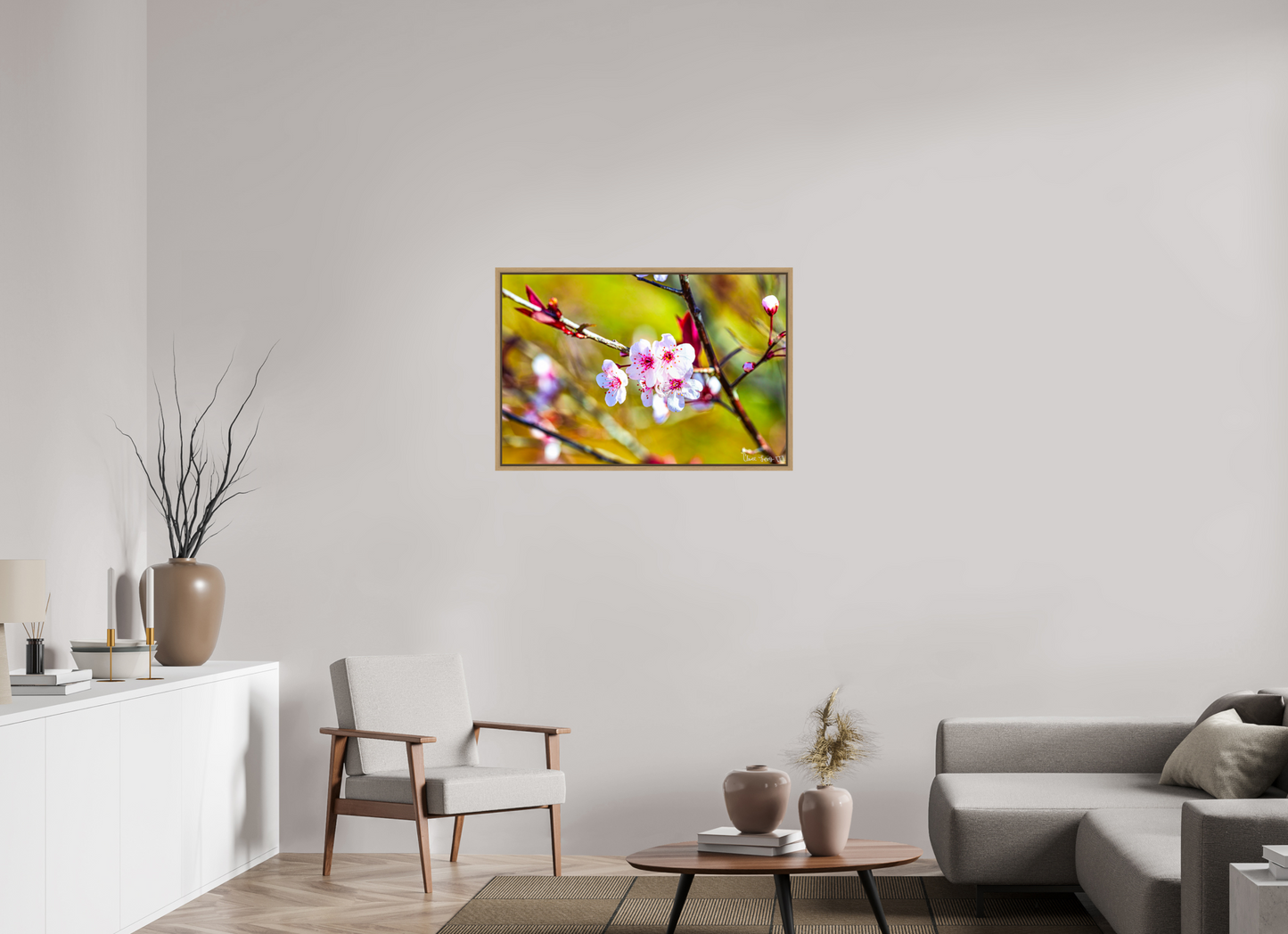 36 x 24″, Floater Frame Natural Oak Cherry Blossom