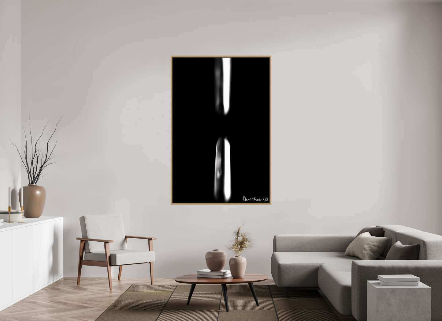 44 x 66″, Floater Frame Natural Oak Free Fall