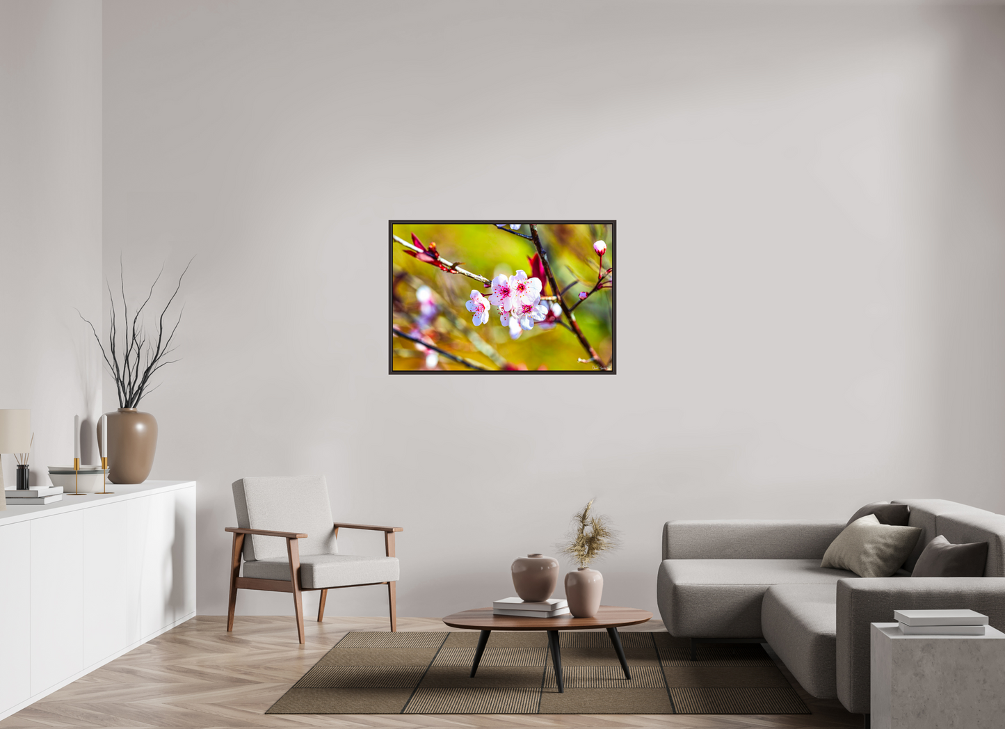 45 x 30″, Floater Frame Alder Brown Cherry Blossom