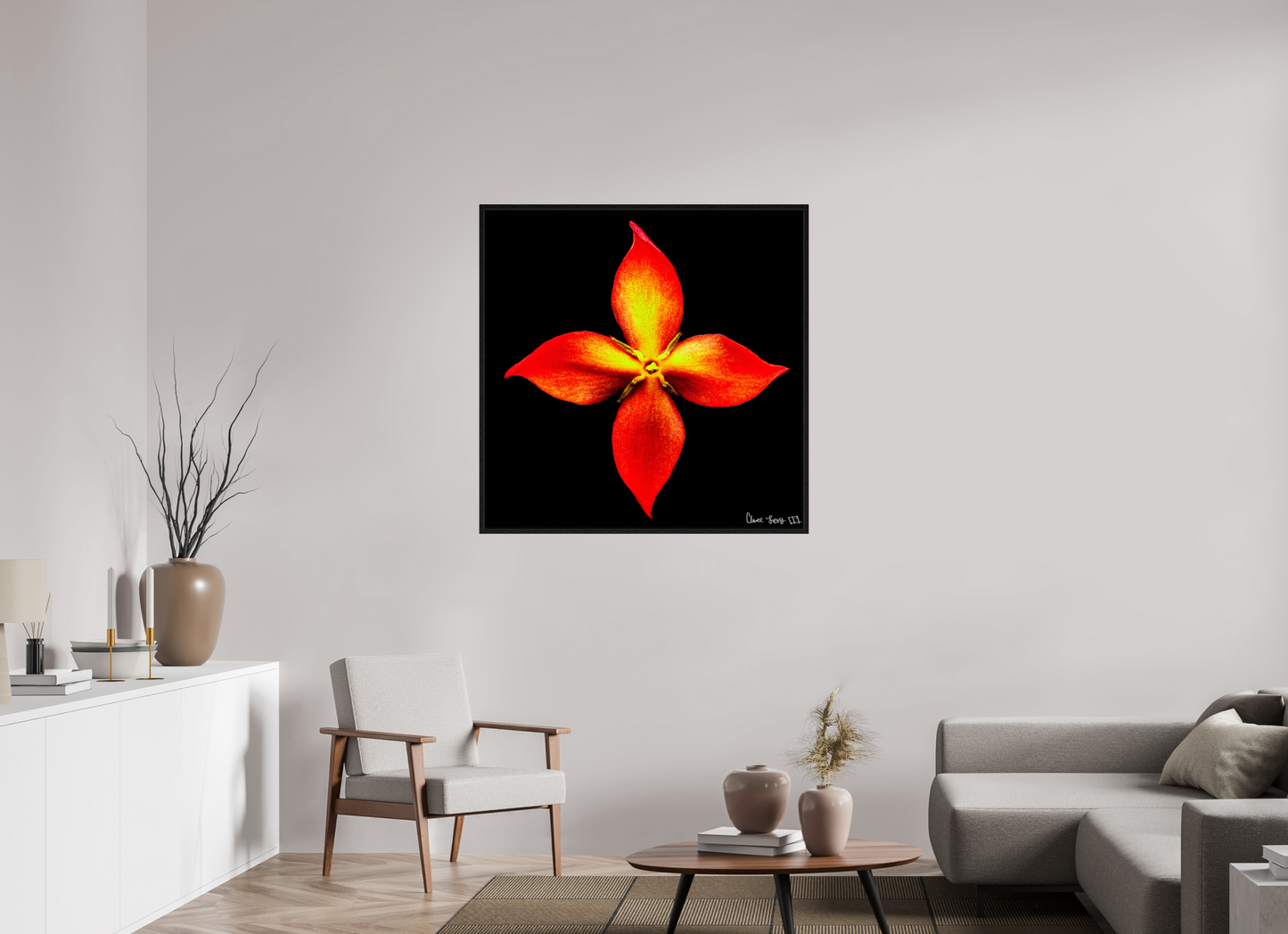 40 x 40″, Floater Frame Black Oak Blazing Compass